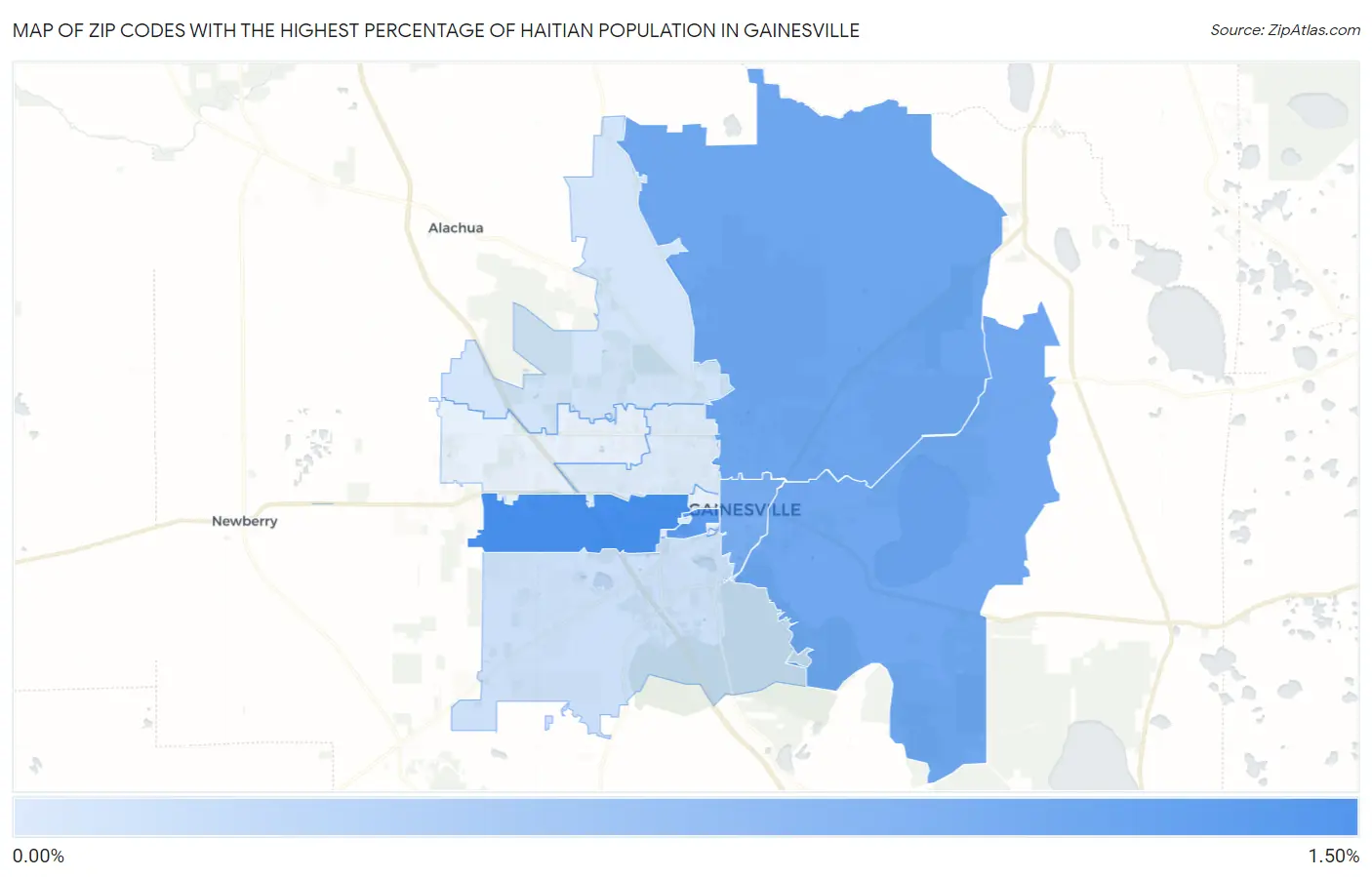 Zip Codes with the Highest Percentage of Haitian Population in Gainesville Map