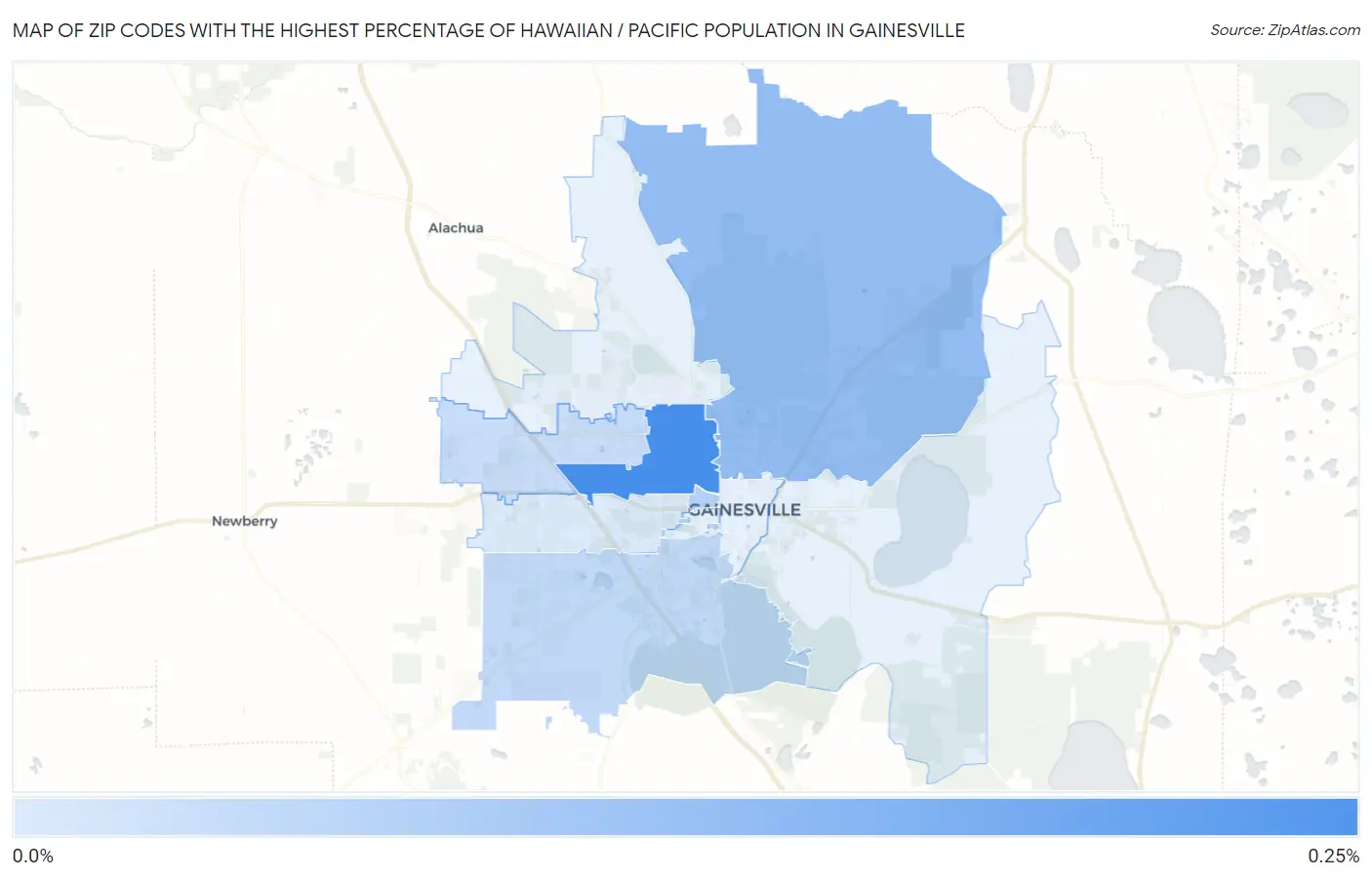 Zip Codes with the Highest Percentage of Hawaiian / Pacific Population in Gainesville Map