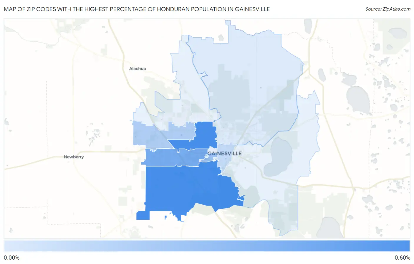 Zip Codes with the Highest Percentage of Honduran Population in Gainesville Map