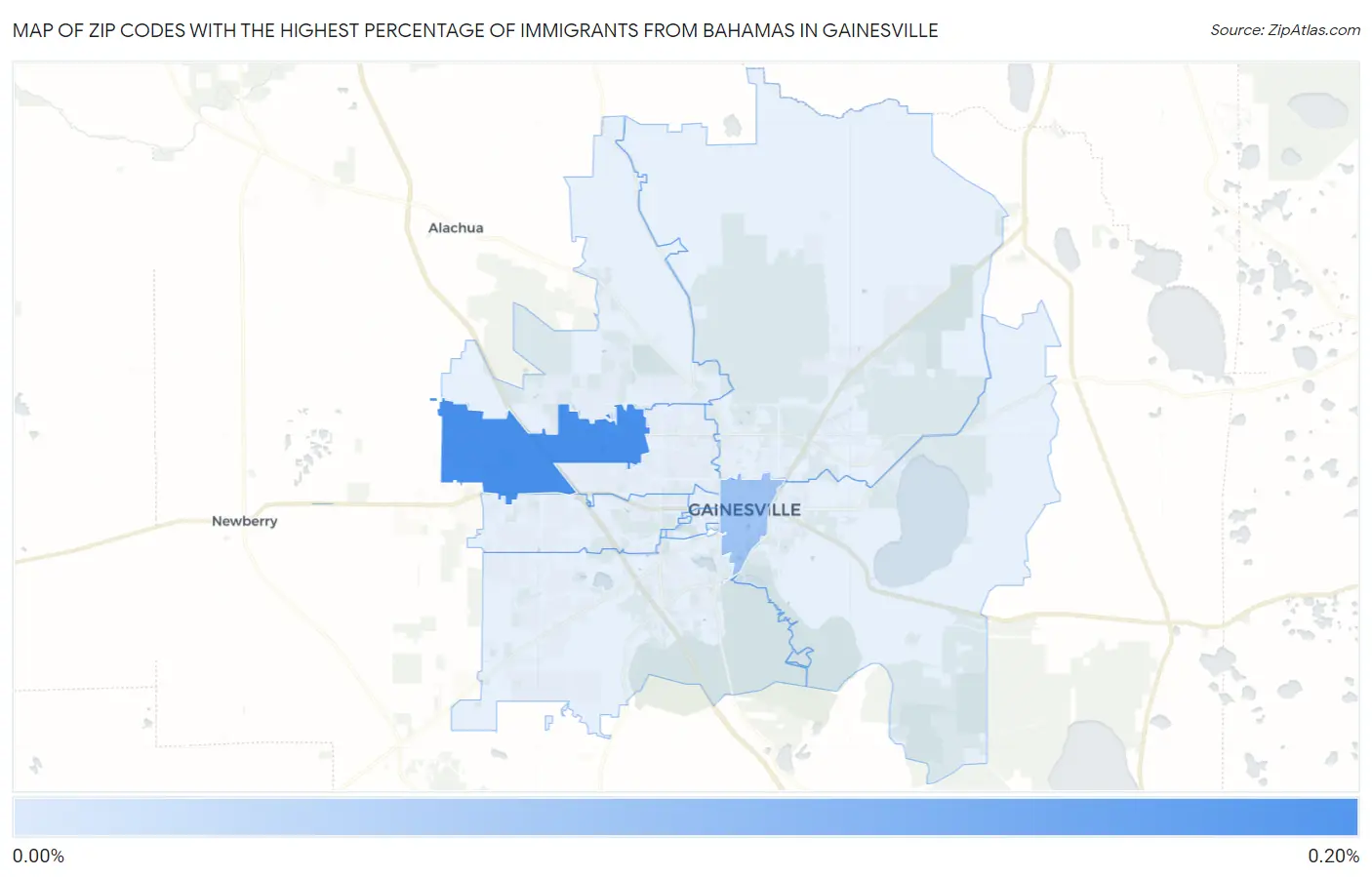 Zip Codes with the Highest Percentage of Immigrants from Bahamas in Gainesville Map
