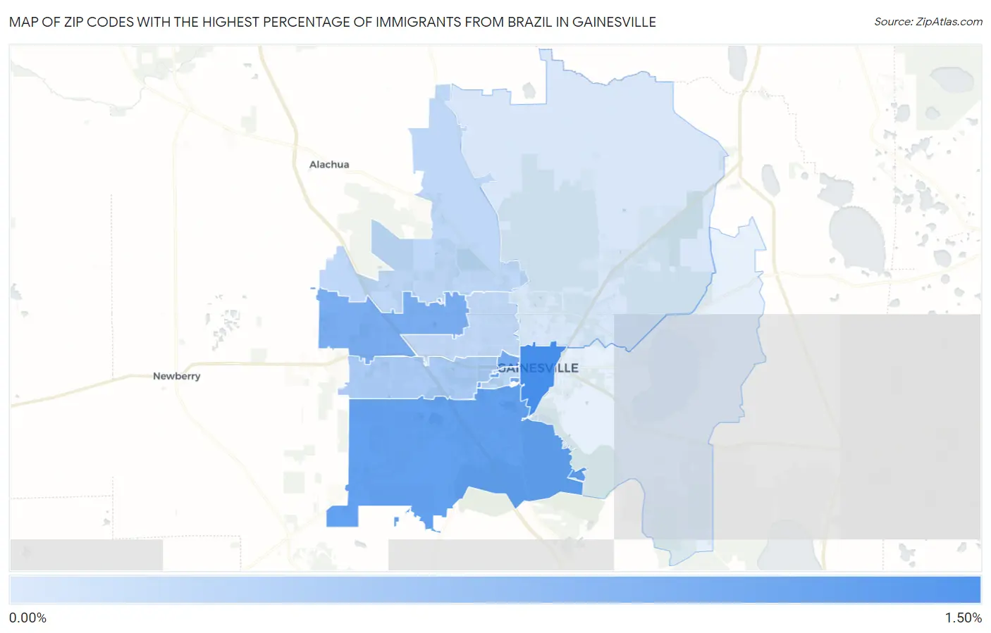Zip Codes with the Highest Percentage of Immigrants from Brazil in Gainesville Map