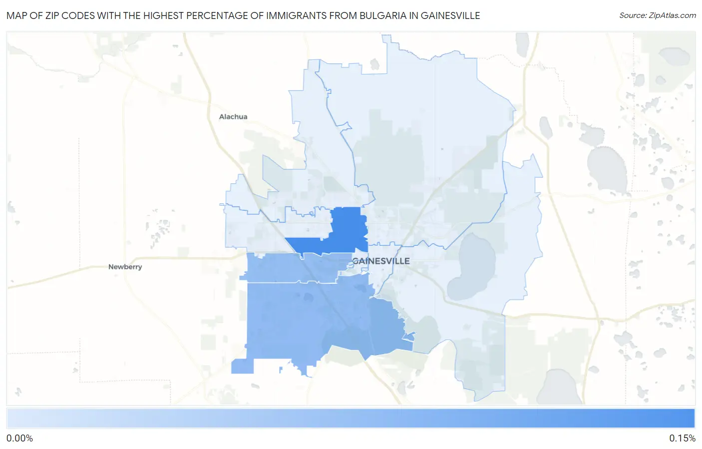 Zip Codes with the Highest Percentage of Immigrants from Bulgaria in Gainesville Map