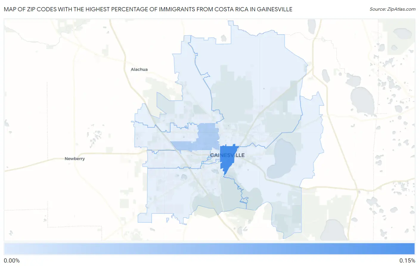 Zip Codes with the Highest Percentage of Immigrants from Costa Rica in Gainesville Map