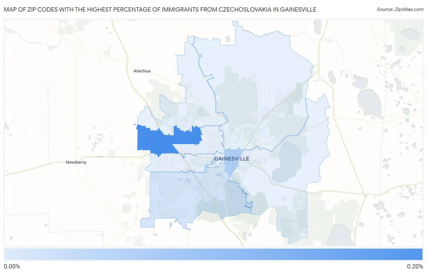 Zip Codes with the Highest Percentage of Immigrants from Czechoslovakia in Gainesville Map