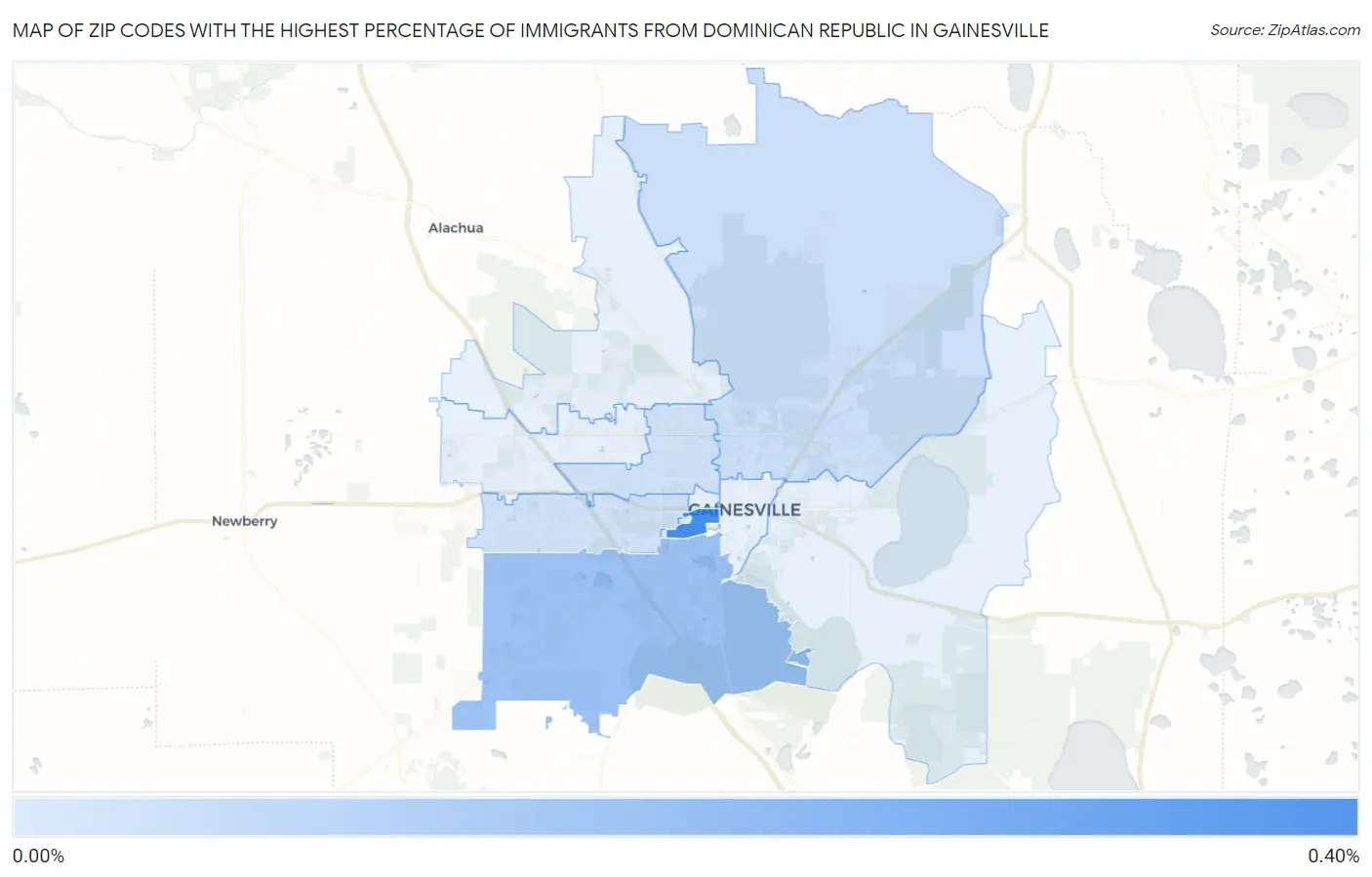 Zip Codes with the Highest Percentage of Immigrants from Dominican Republic in Gainesville Map