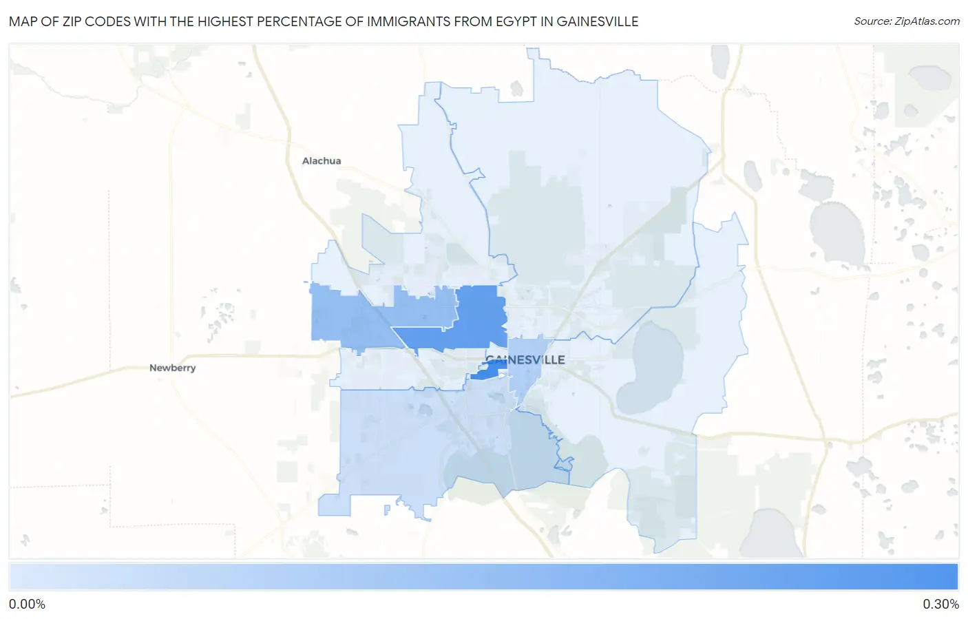 Zip Codes with the Highest Percentage of Immigrants from Egypt in Gainesville Map