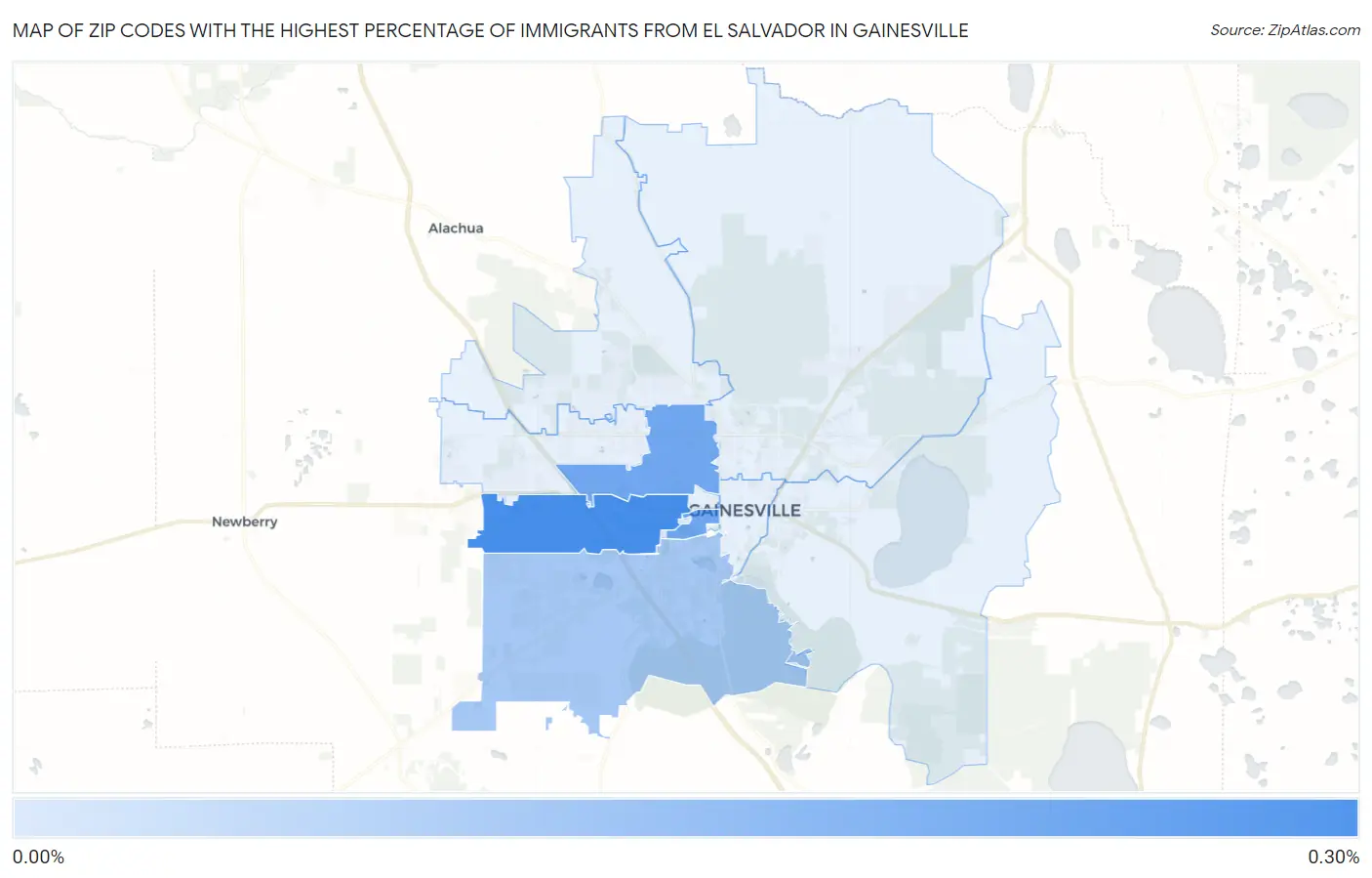 Zip Codes with the Highest Percentage of Immigrants from El Salvador in Gainesville Map