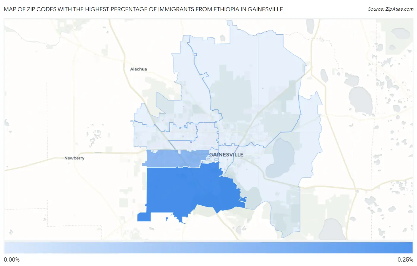 Zip Codes with the Highest Percentage of Immigrants from Ethiopia in Gainesville Map