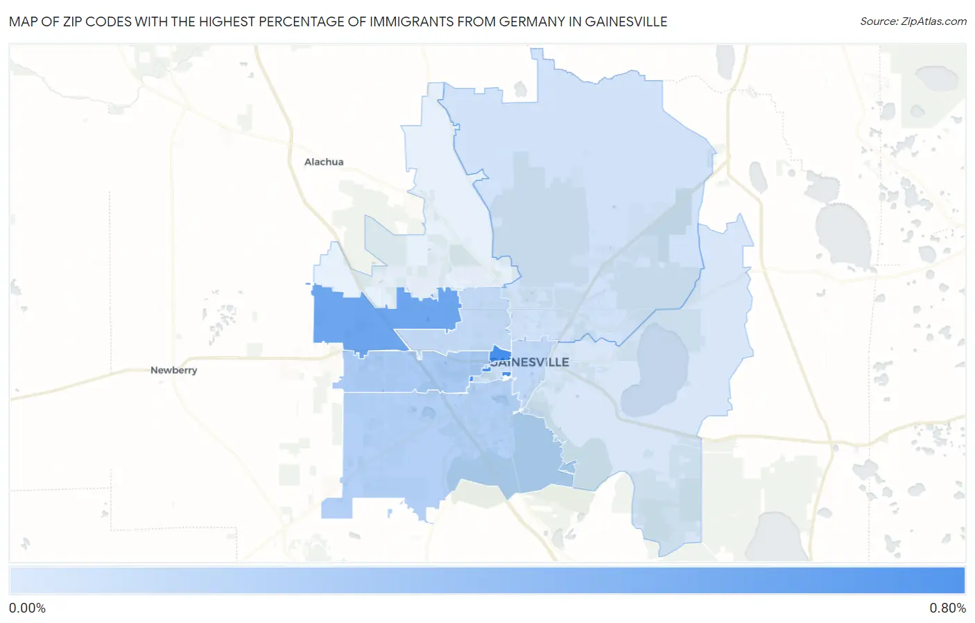 Zip Codes with the Highest Percentage of Immigrants from Germany in Gainesville Map