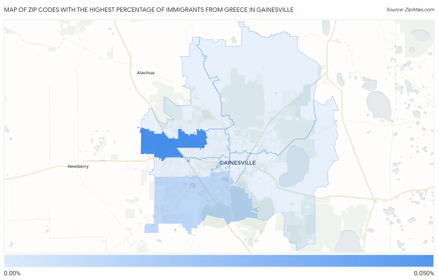 Zip Codes with the Highest Percentage of Immigrants from Greece in Gainesville Map