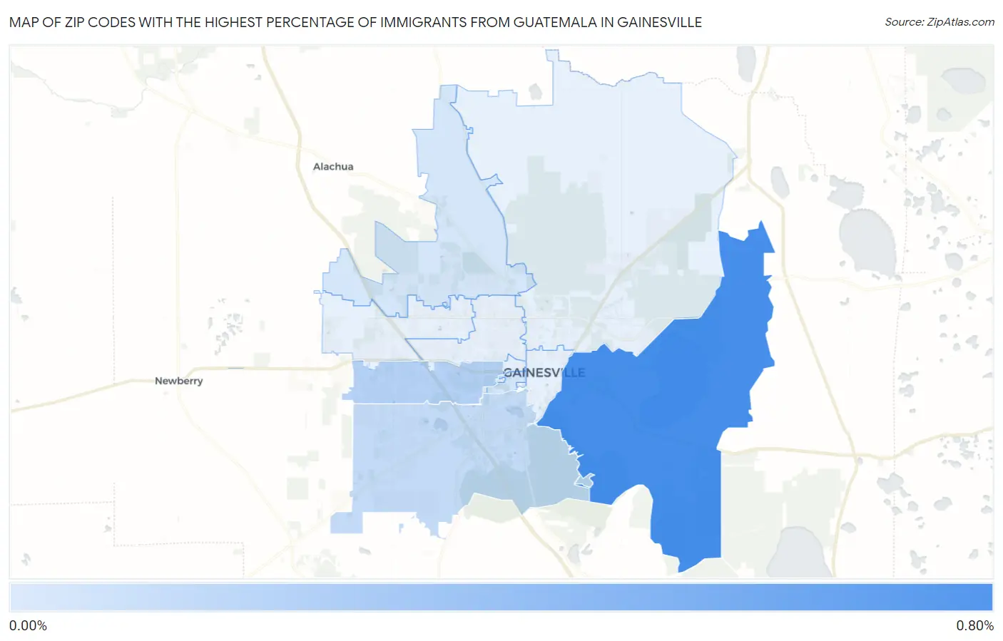 Zip Codes with the Highest Percentage of Immigrants from Guatemala in Gainesville Map