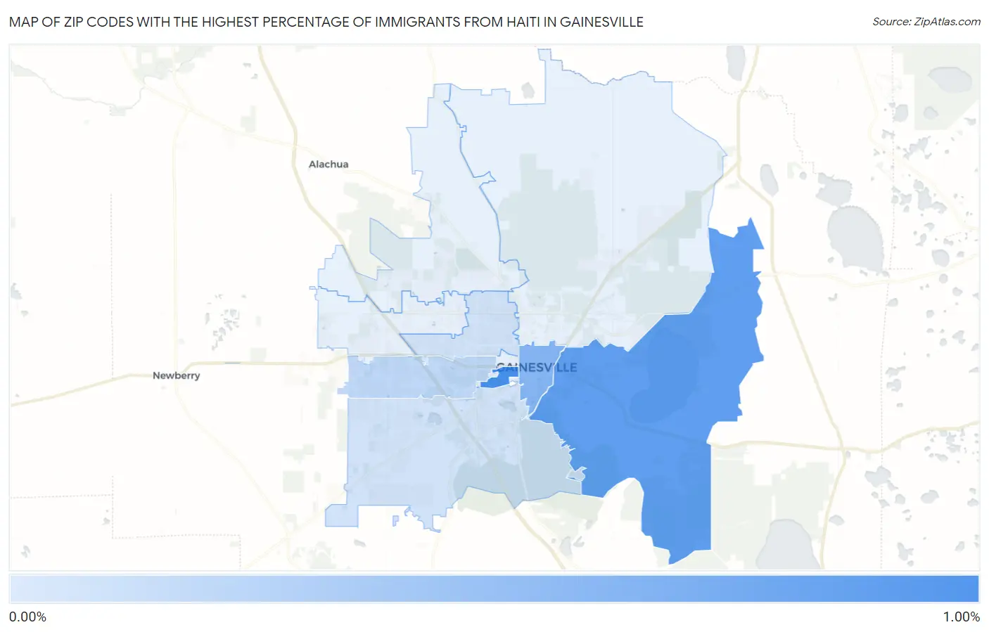Zip Codes with the Highest Percentage of Immigrants from Haiti in Gainesville Map