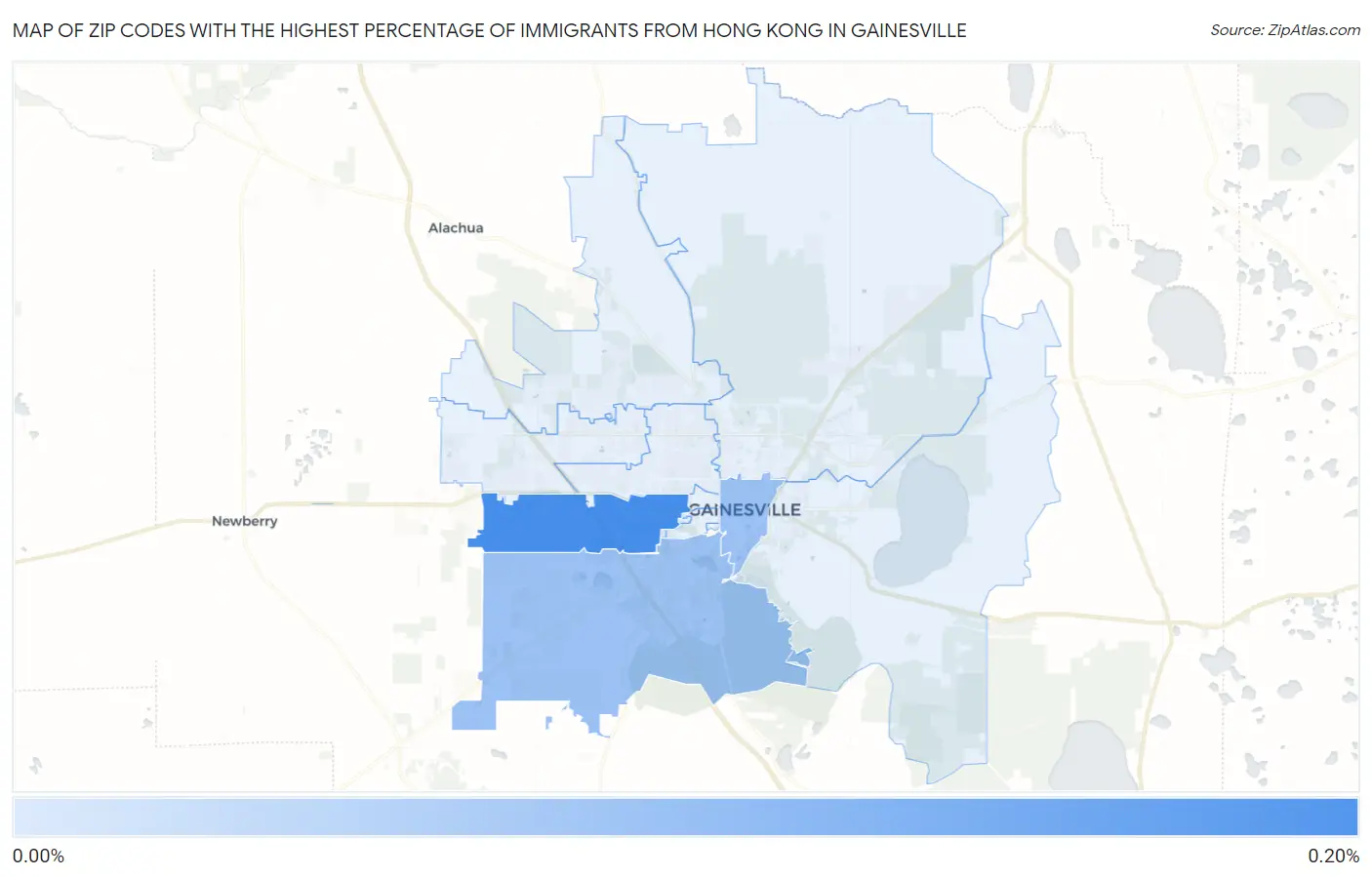 Zip Codes with the Highest Percentage of Immigrants from Hong Kong in Gainesville Map