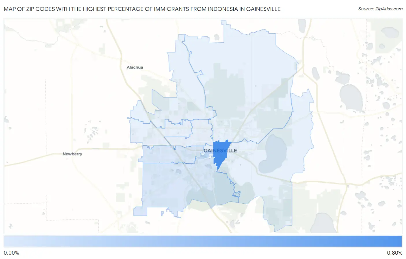 Zip Codes with the Highest Percentage of Immigrants from Indonesia in Gainesville Map