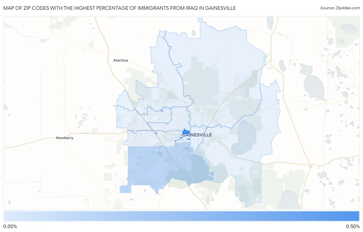 Zip Codes with the Highest Percentage of Immigrants from Iraq in Gainesville Map