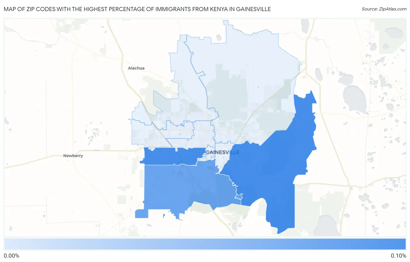 Zip Codes with the Highest Percentage of Immigrants from Kenya in Gainesville Map