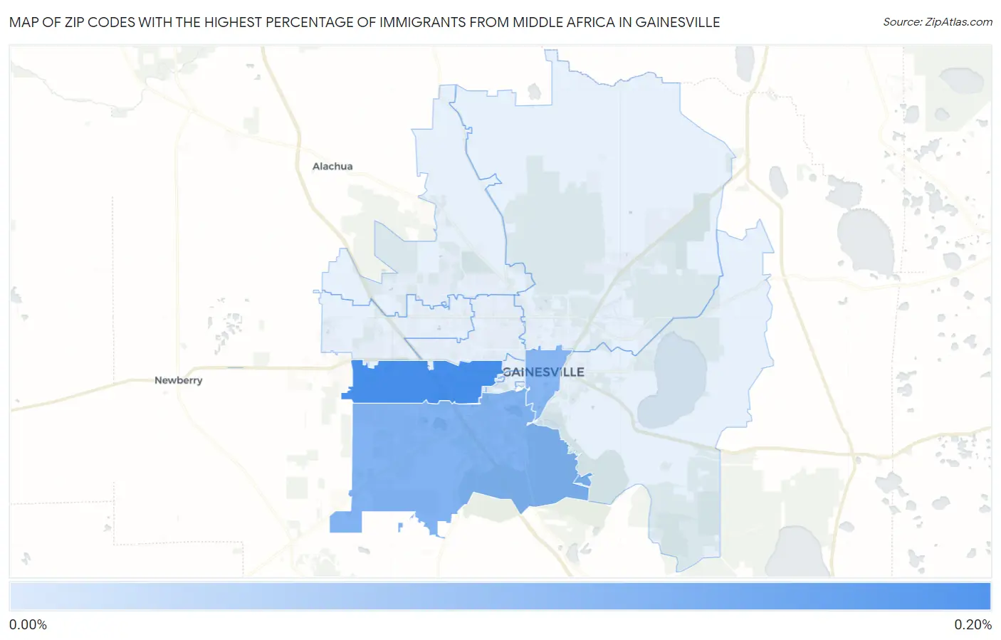 Zip Codes with the Highest Percentage of Immigrants from Middle Africa in Gainesville Map