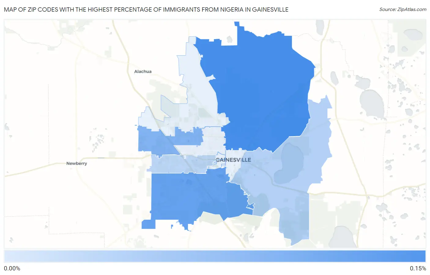 Zip Codes with the Highest Percentage of Immigrants from Nigeria in Gainesville Map