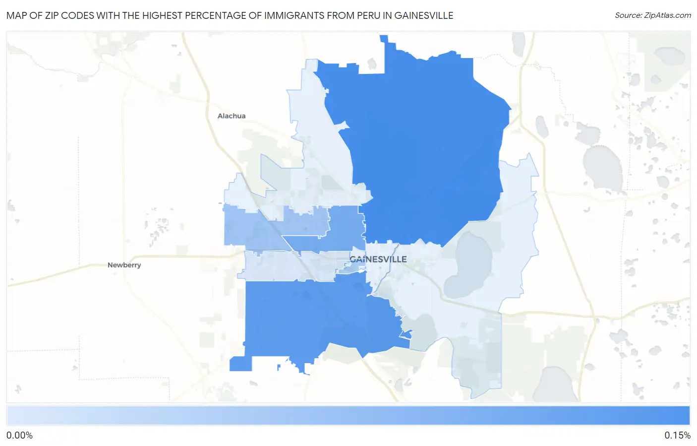 Zip Codes with the Highest Percentage of Immigrants from Peru in Gainesville Map