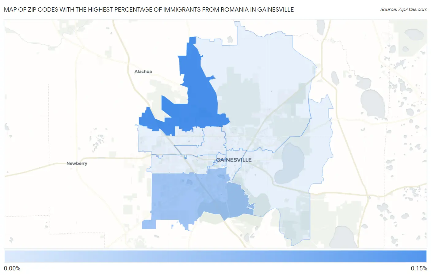 Zip Codes with the Highest Percentage of Immigrants from Romania in Gainesville Map