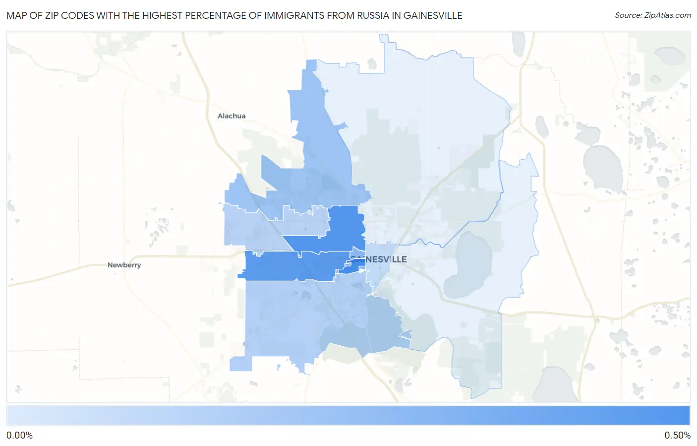 Zip Codes with the Highest Percentage of Immigrants from Russia in Gainesville Map