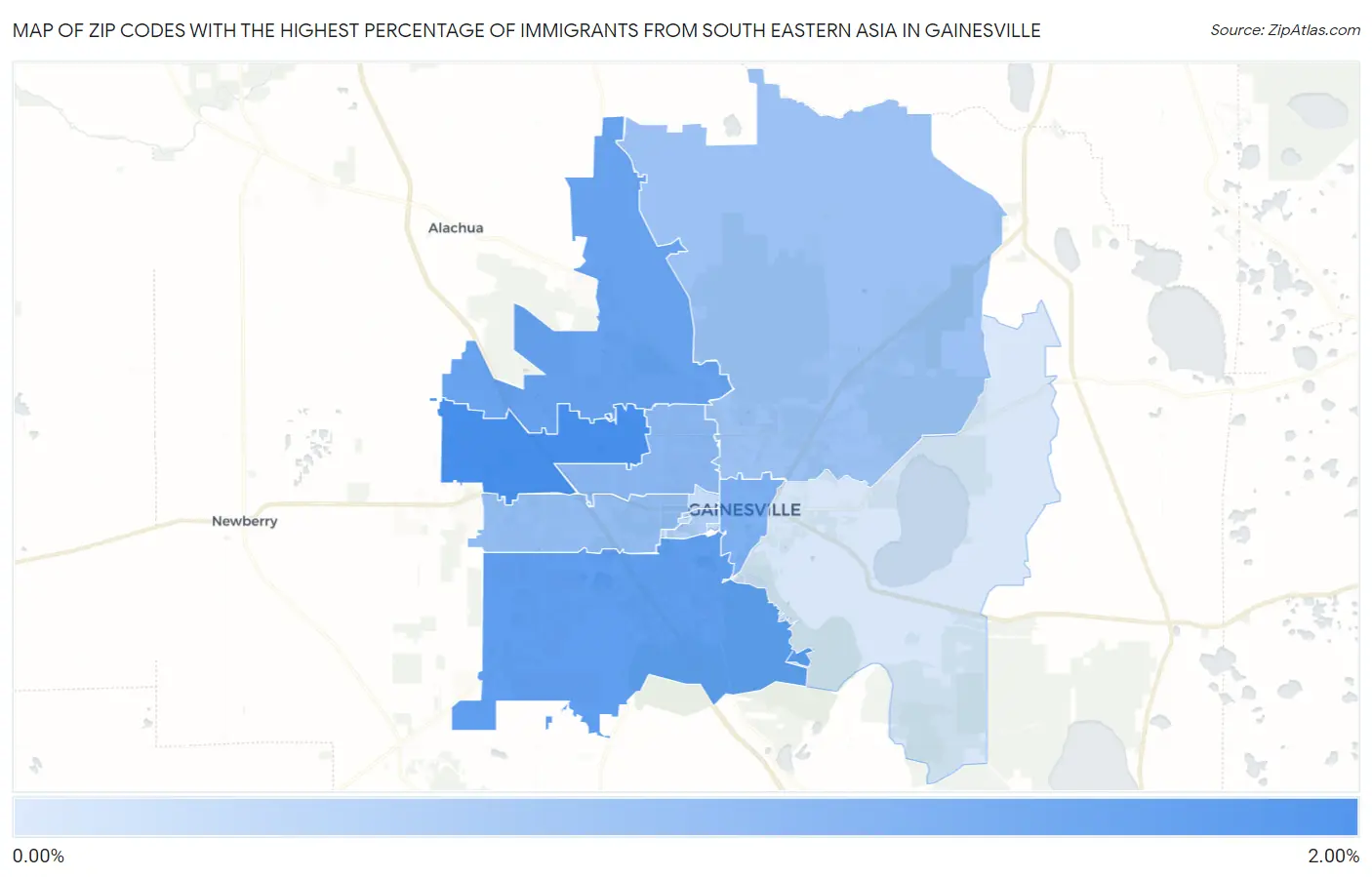 Zip Codes with the Highest Percentage of Immigrants from South Eastern Asia in Gainesville Map