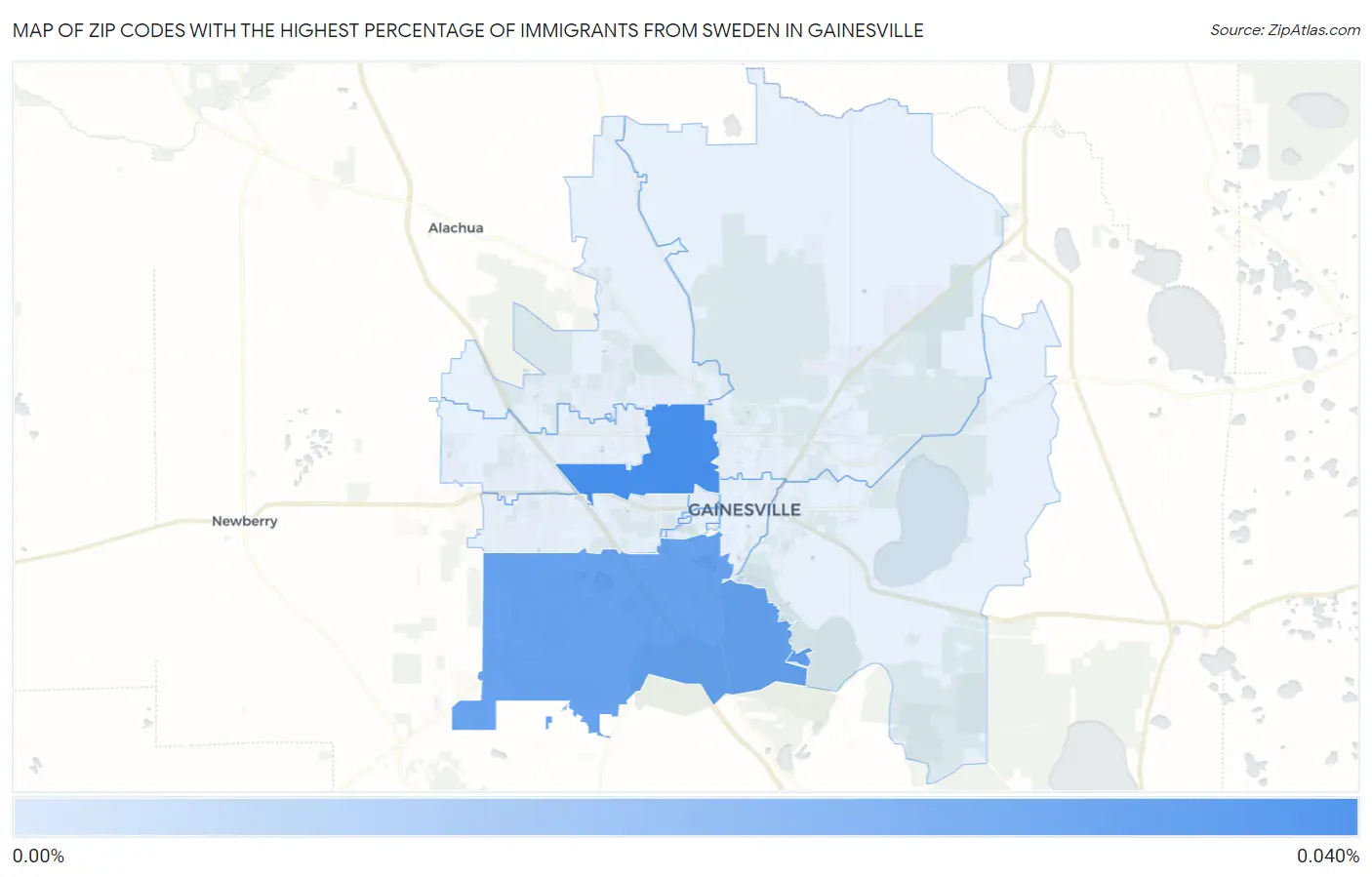Zip Codes with the Highest Percentage of Immigrants from Sweden in Gainesville Map