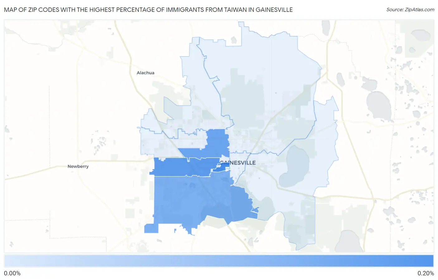 Zip Codes with the Highest Percentage of Immigrants from Taiwan in Gainesville Map