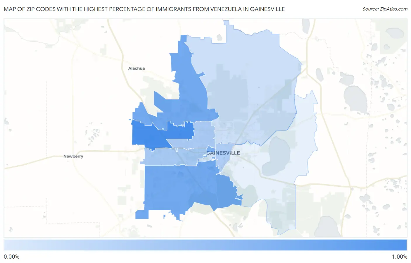 Zip Codes with the Highest Percentage of Immigrants from Venezuela in Gainesville Map