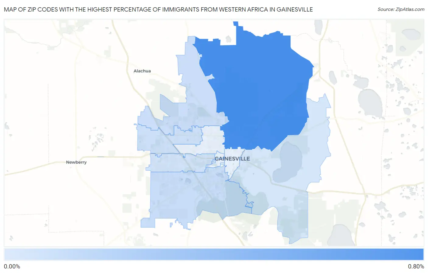 Zip Codes with the Highest Percentage of Immigrants from Western Africa in Gainesville Map