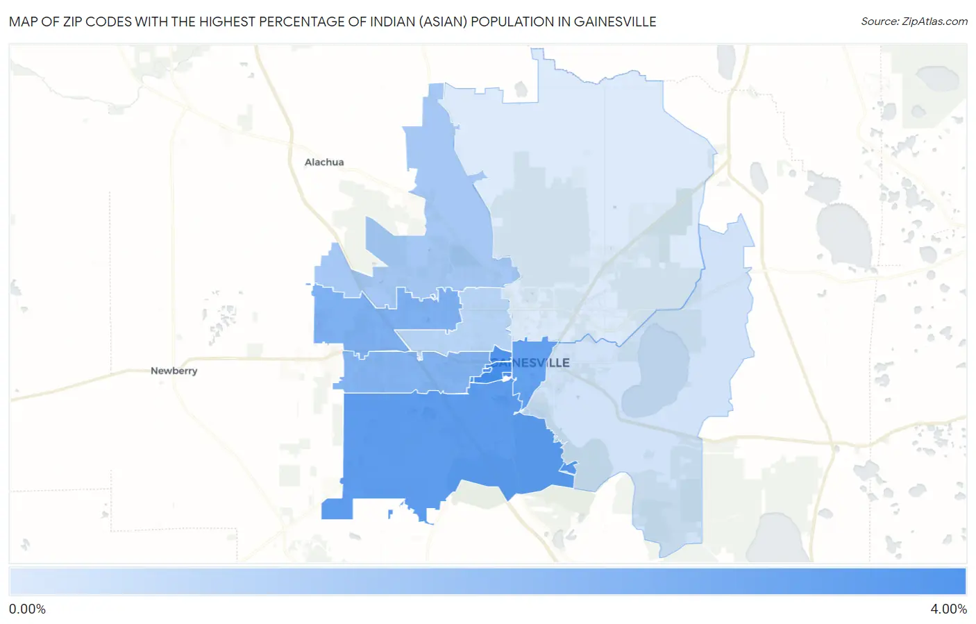Zip Codes with the Highest Percentage of Indian (Asian) Population in Gainesville Map