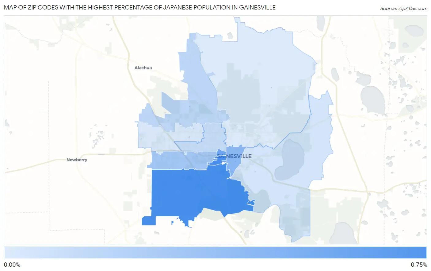 Zip Codes with the Highest Percentage of Japanese Population in Gainesville Map