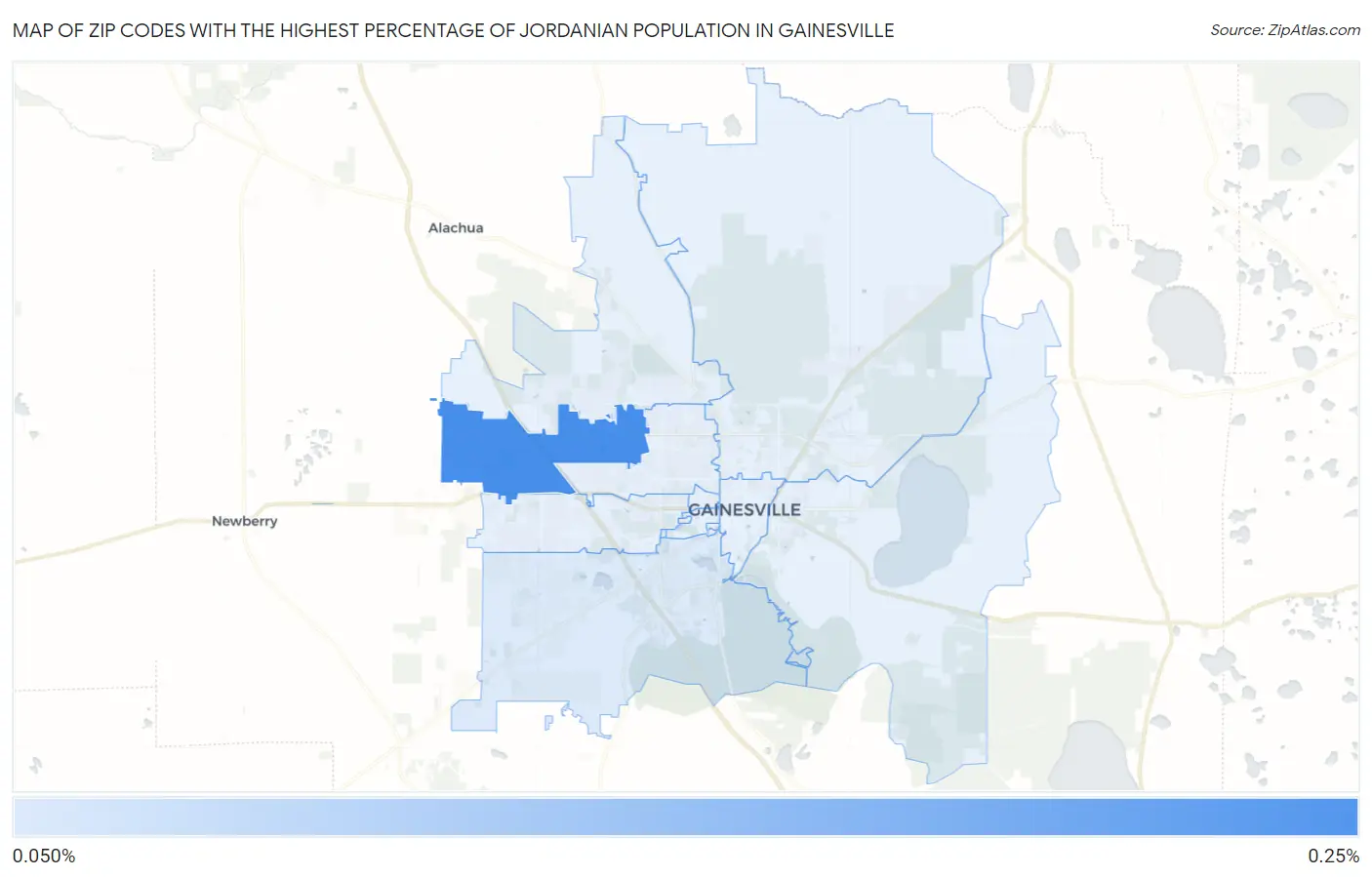 Zip Codes with the Highest Percentage of Jordanian Population in Gainesville Map