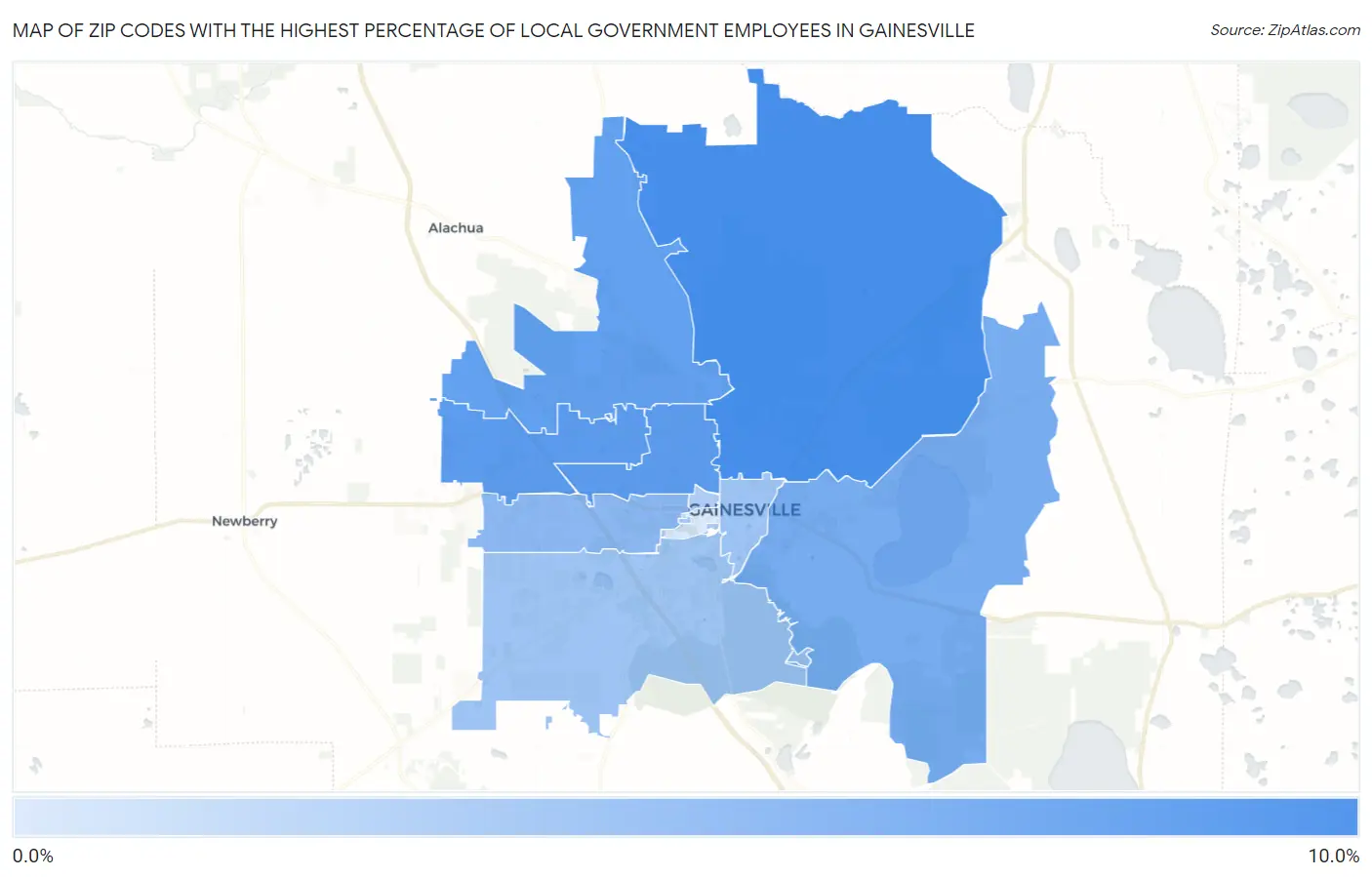 Zip Codes with the Highest Percentage of Local Government Employees in Gainesville Map