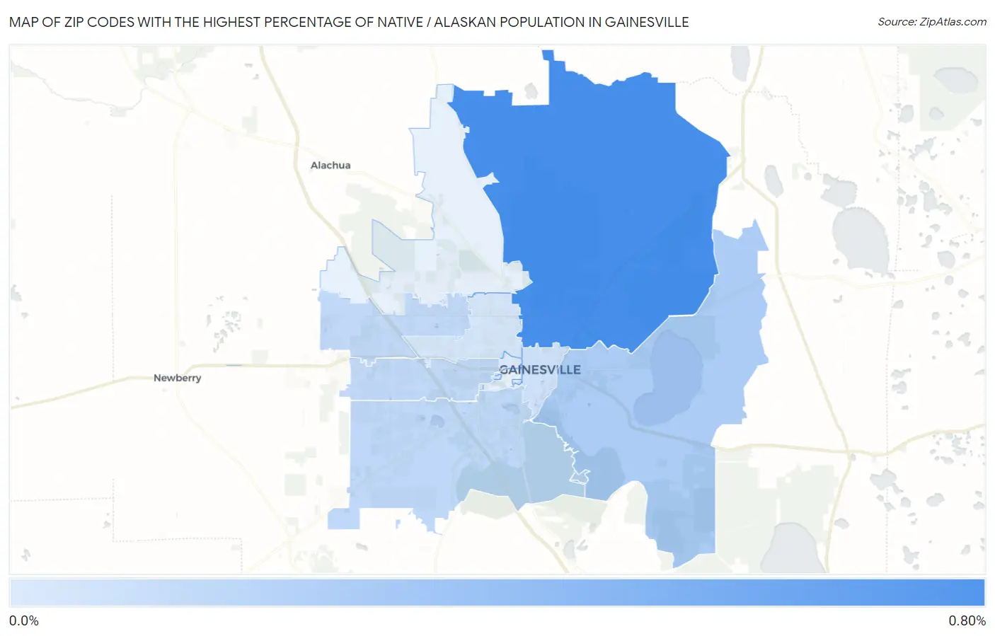 Zip Codes with the Highest Percentage of Native / Alaskan Population in Gainesville Map