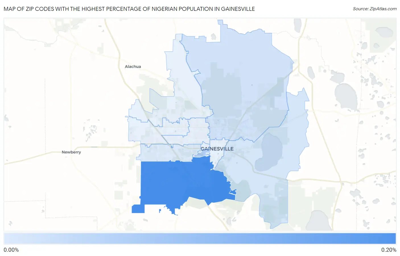 Zip Codes with the Highest Percentage of Nigerian Population in Gainesville Map