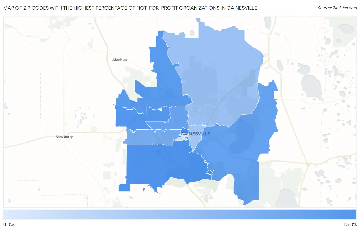 Zip Codes with the Highest Percentage of Not-for-profit Organizations in Gainesville Map