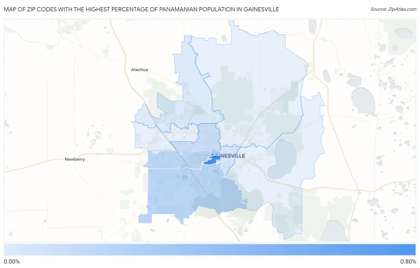 Zip Codes with the Highest Percentage of Panamanian Population in Gainesville Map