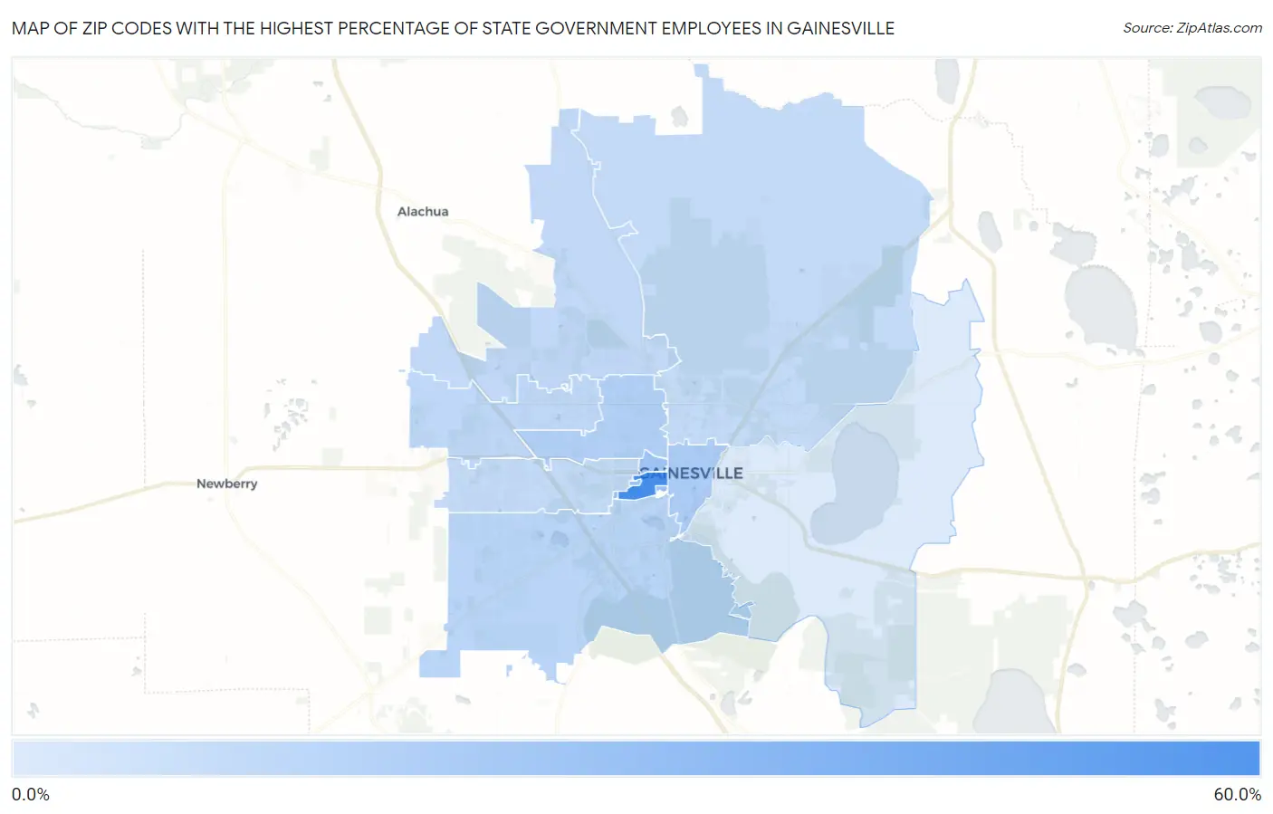 Zip Codes with the Highest Percentage of State Government Employees in Gainesville Map