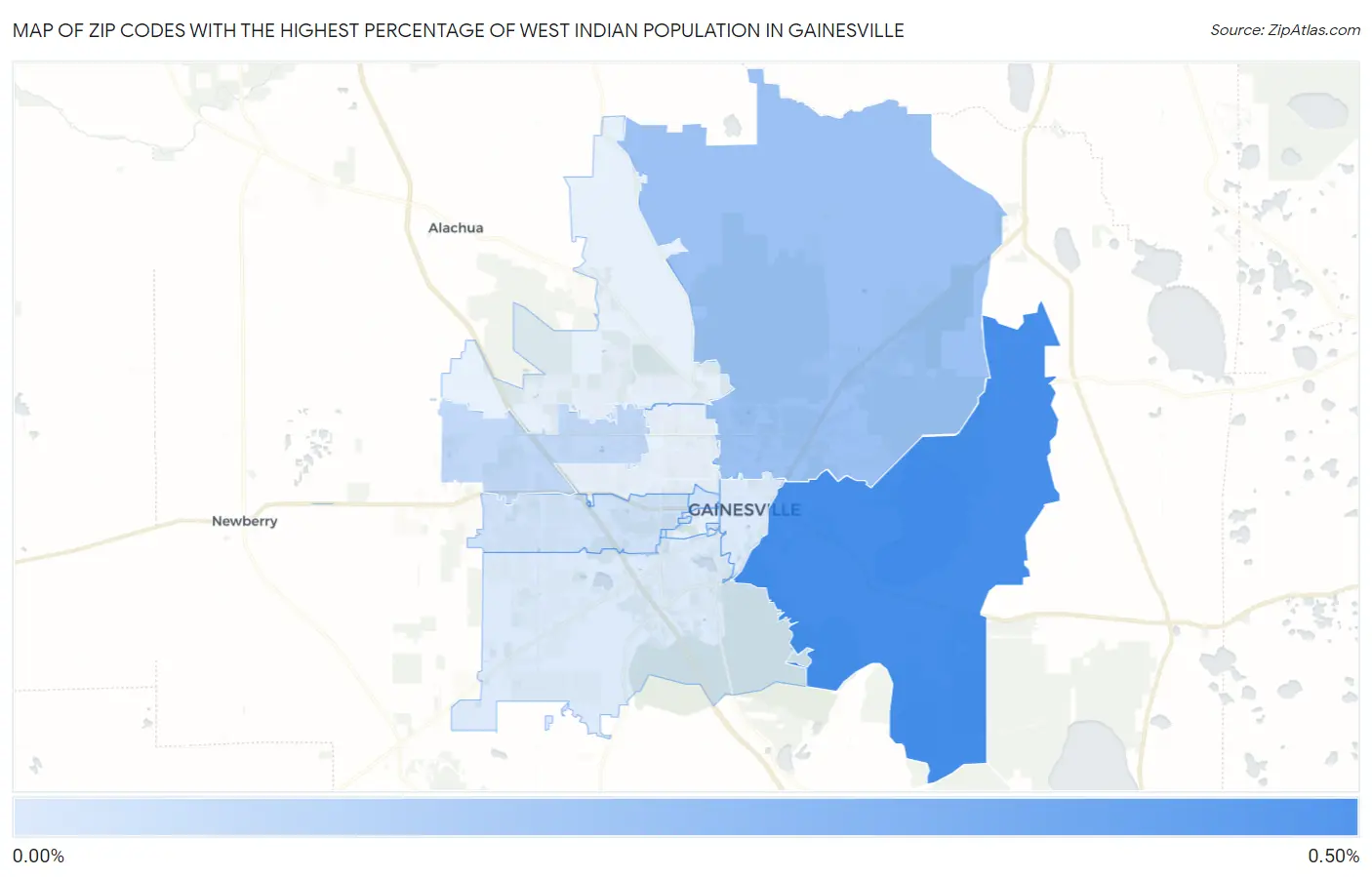 Zip Codes with the Highest Percentage of West Indian Population in Gainesville Map