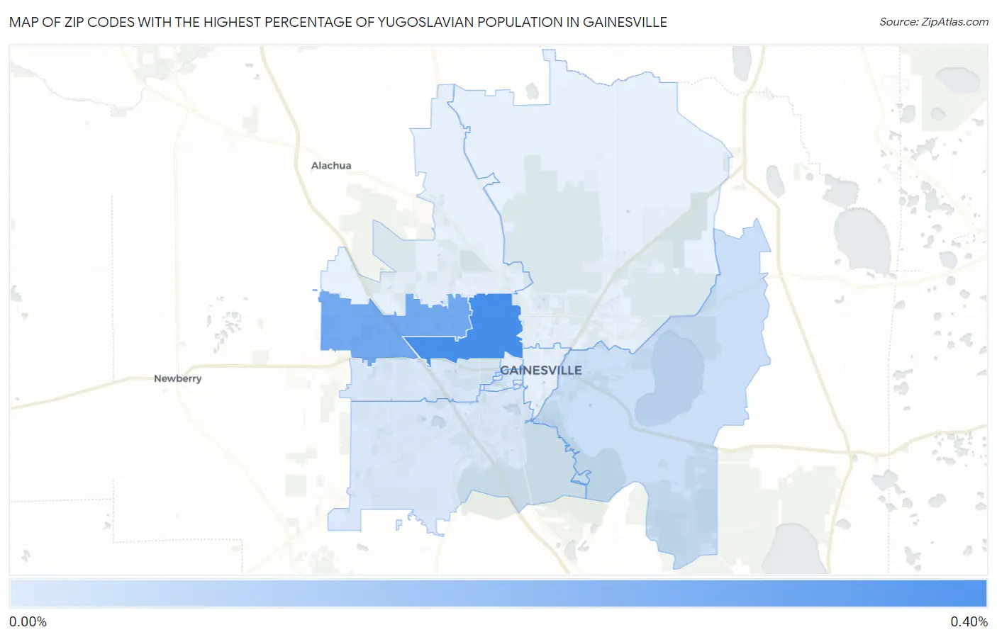 Zip Codes with the Highest Percentage of Yugoslavian Population in Gainesville Map