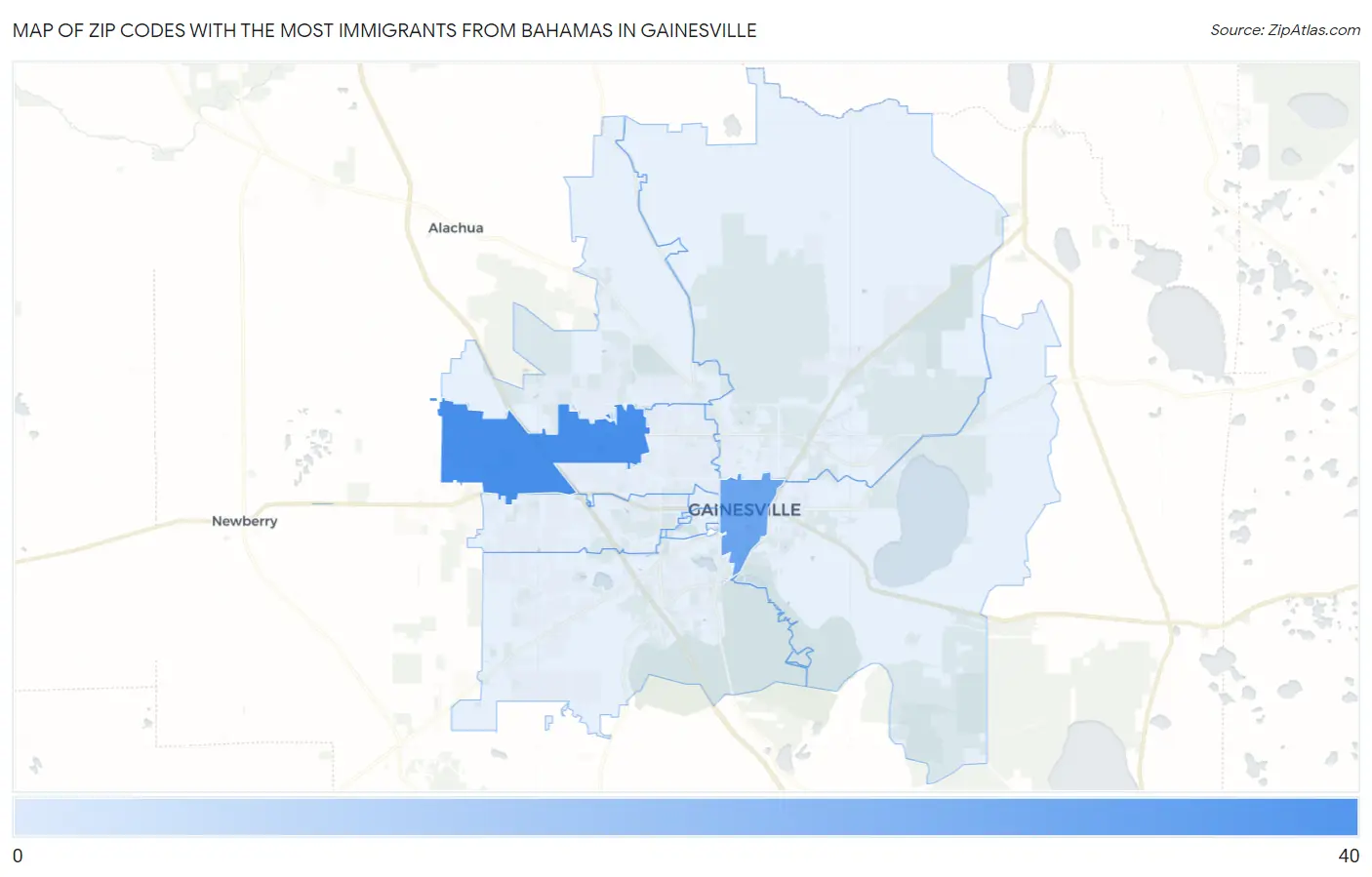 Zip Codes with the Most Immigrants from Bahamas in Gainesville Map