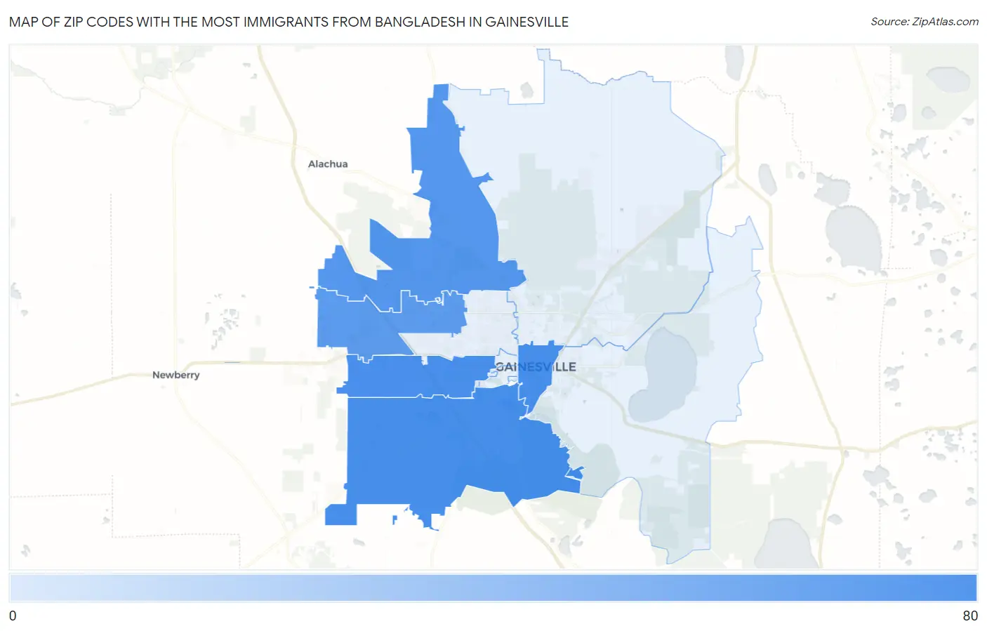 Zip Codes with the Most Immigrants from Bangladesh in Gainesville Map