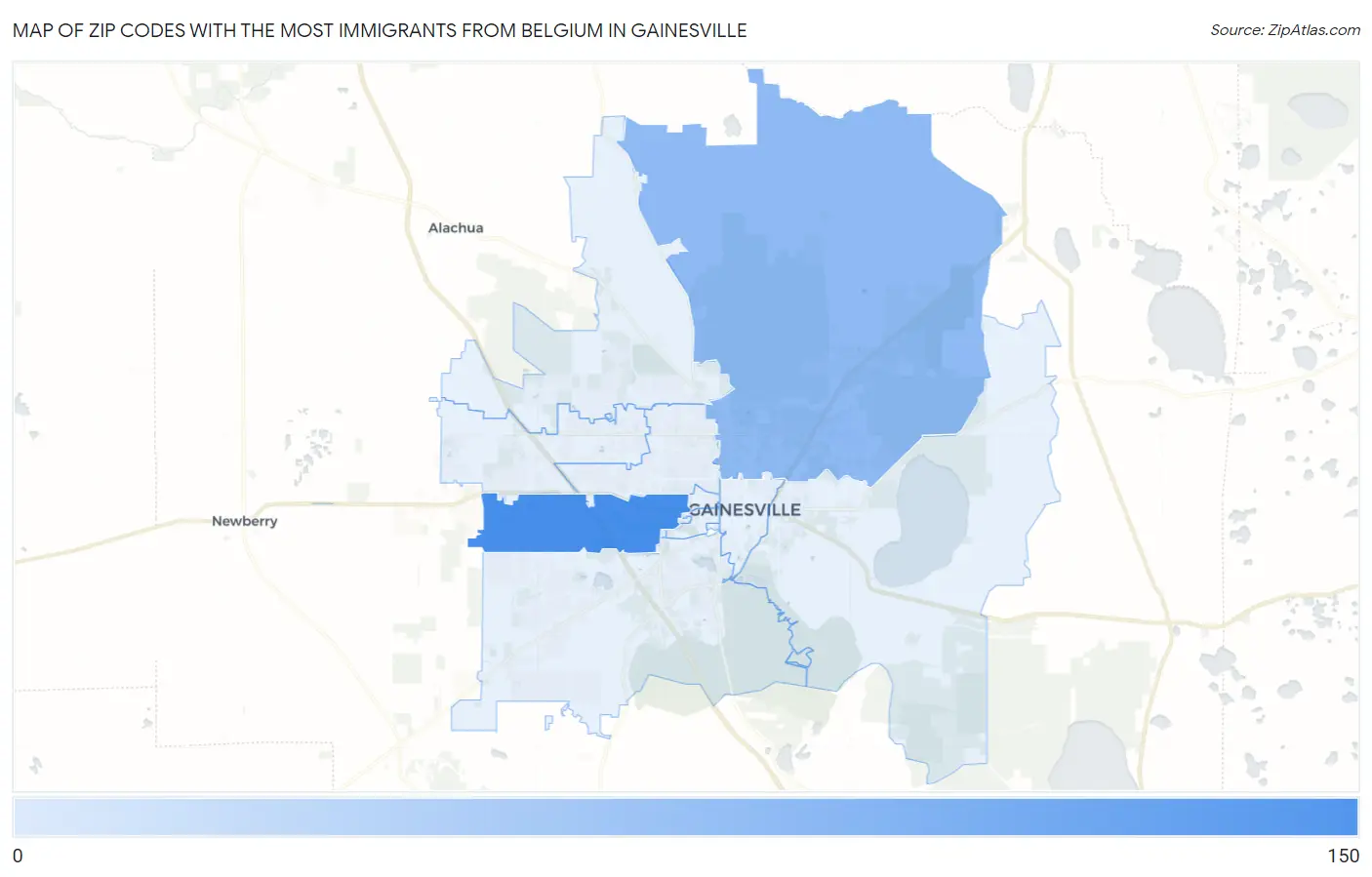 Zip Codes with the Most Immigrants from Belgium in Gainesville Map