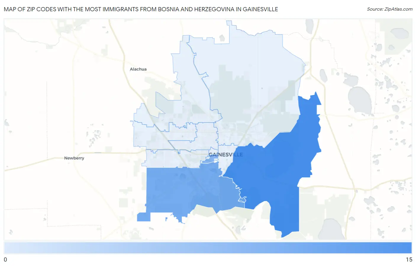 Zip Codes with the Most Immigrants from Bosnia and Herzegovina in Gainesville Map