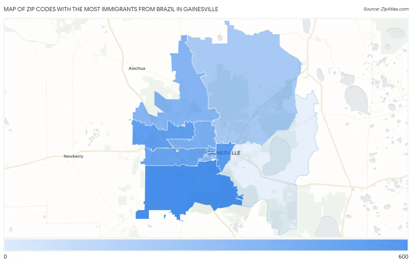 Zip Codes with the Most Immigrants from Brazil in Gainesville Map