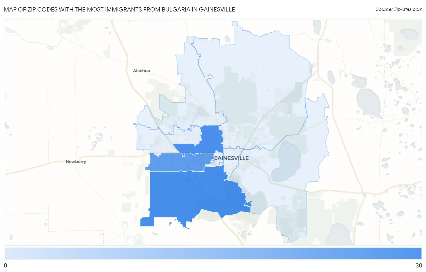 Zip Codes with the Most Immigrants from Bulgaria in Gainesville Map