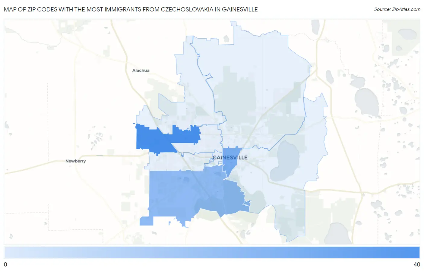 Zip Codes with the Most Immigrants from Czechoslovakia in Gainesville Map