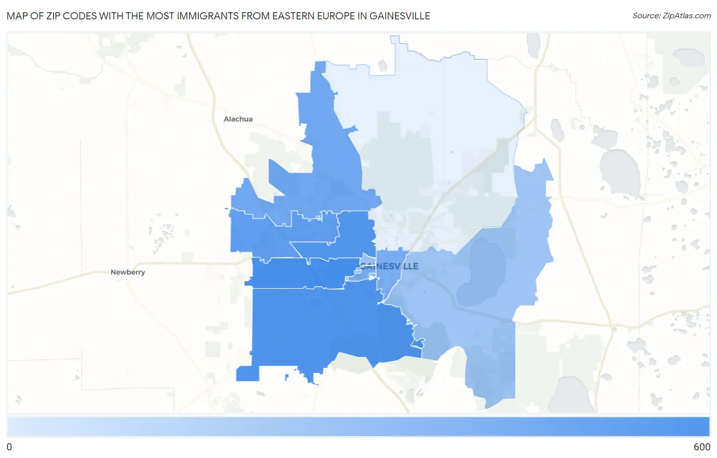 Zip Codes with the Most Immigrants from Eastern Europe in Gainesville Map