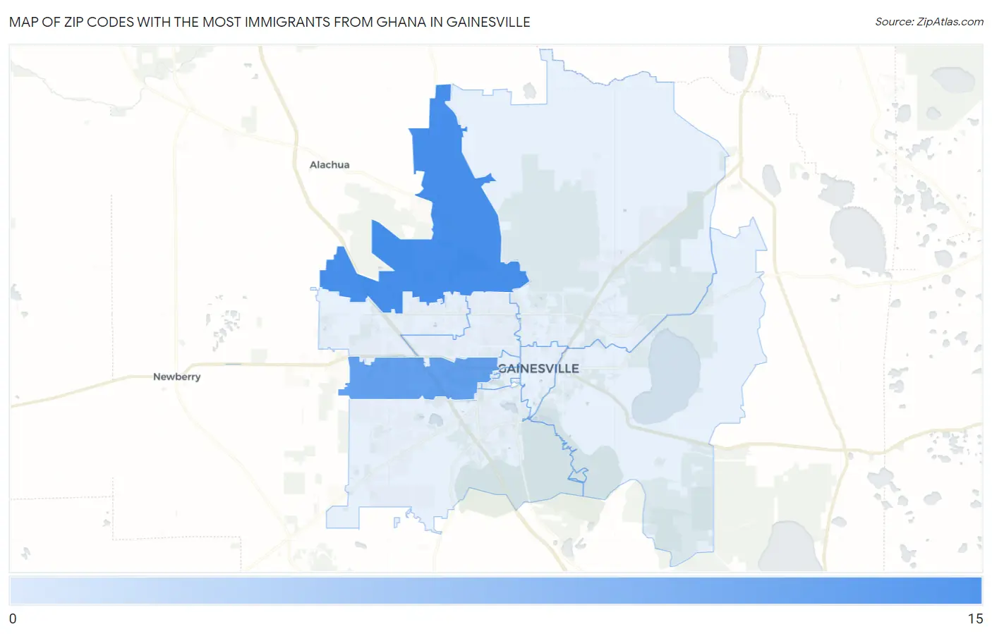 Zip Codes with the Most Immigrants from Ghana in Gainesville Map